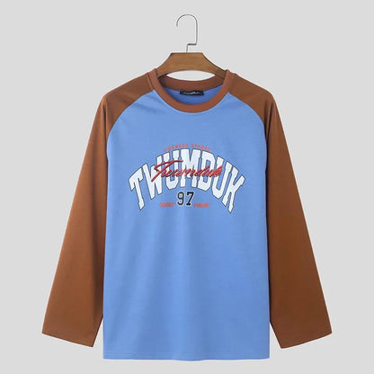 sanyamk  -  New Men's Clothing Hot Sale Contrast Printed Pattern T-shirts Fashion Well Fitting Male Long Sleeved Camiseta S-5XL 2024