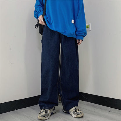 sanyamk Blue Baggy Jeans Men Fashion Casual Wide Leg Jeans Men Streetwear Korean Loose Hip Hop Straight Denim Pants Mens Trousers S-XL