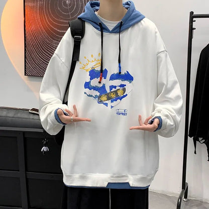 Bonsir Men's Pattern Printing Hoodies Autumn Winter Men's Oversize Hooded Sweatshirts Harajuku Hip Hop Pullover Youth College Style Top