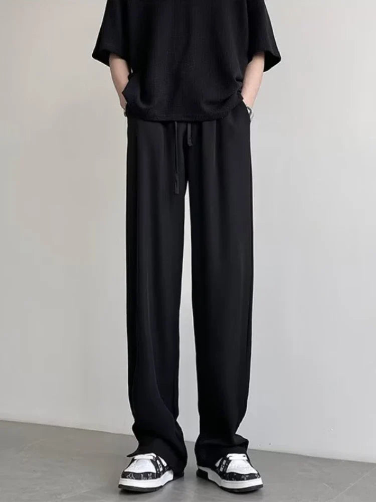 Bonsir Sid-Slit Pants Men Solid Simple Japanese Style Fashion Wide Leg All-match Pockets Harajuku Leisure Streetwear Baggy Pantalones