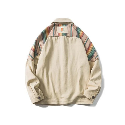 sanyamk Hip Hop Color Block Patchwork Denim Jacket Men Striped Jacket Casual Autumn Sping Harajuku Vintage Cargo Jacket Coats