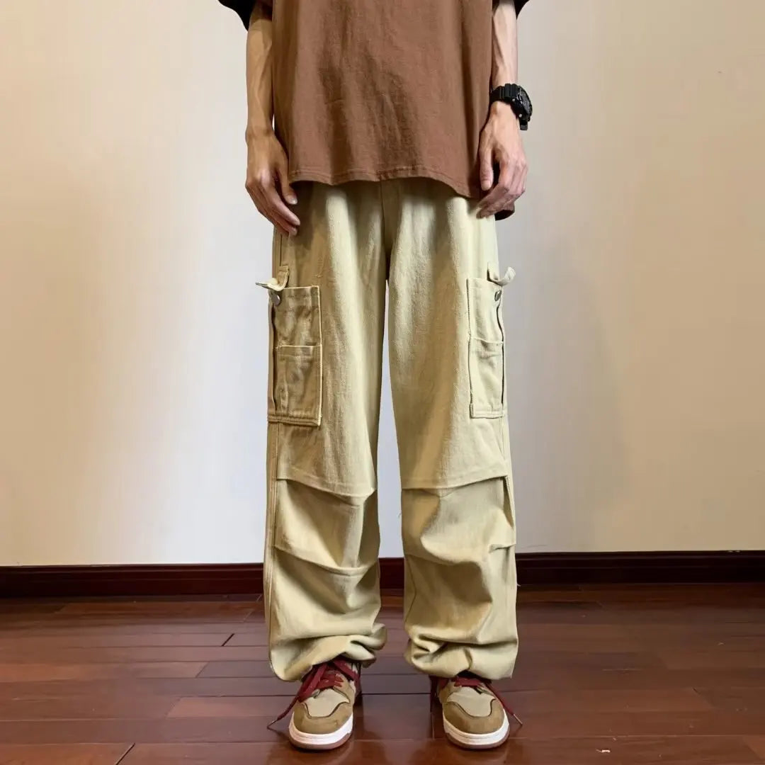 Bonsir Loose Straight Wide Leg Baggy Pants Men's Trend Ruffian Handsome Versatile Original Vibe Pants Japanese Streetwear