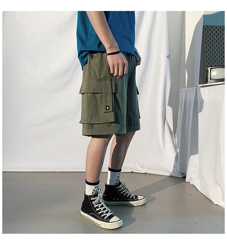 Bonsir Oversize Casual Shorts Men's Thin Street Trend Big Pocket Overalls Sports Loose Straight Pants Printed Letters Summer Clothes