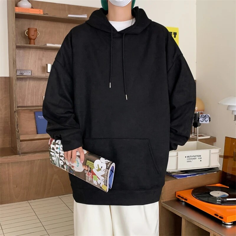 Bonsir Hoodies High Quality Casual Sweatshirt Hip hop Loose Oversize Cotton Long Sleeve Hoodie Retro Velvet Pure Color D37