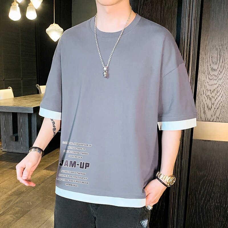 sanyamk 2022 Men's T-Shirt Short-Sleeved Summer Thin Cotton Five-Point Sleeve Trend Men's Fashion Casual Half-Sleeve T-Shirt Top