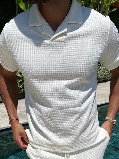 sanyamk Summer Short Sleeve Knitted Solid Polo Shirts Men Fashion Zippers Turn-down Collar Pullover Tops Casual Mens Clothes Slim Polos