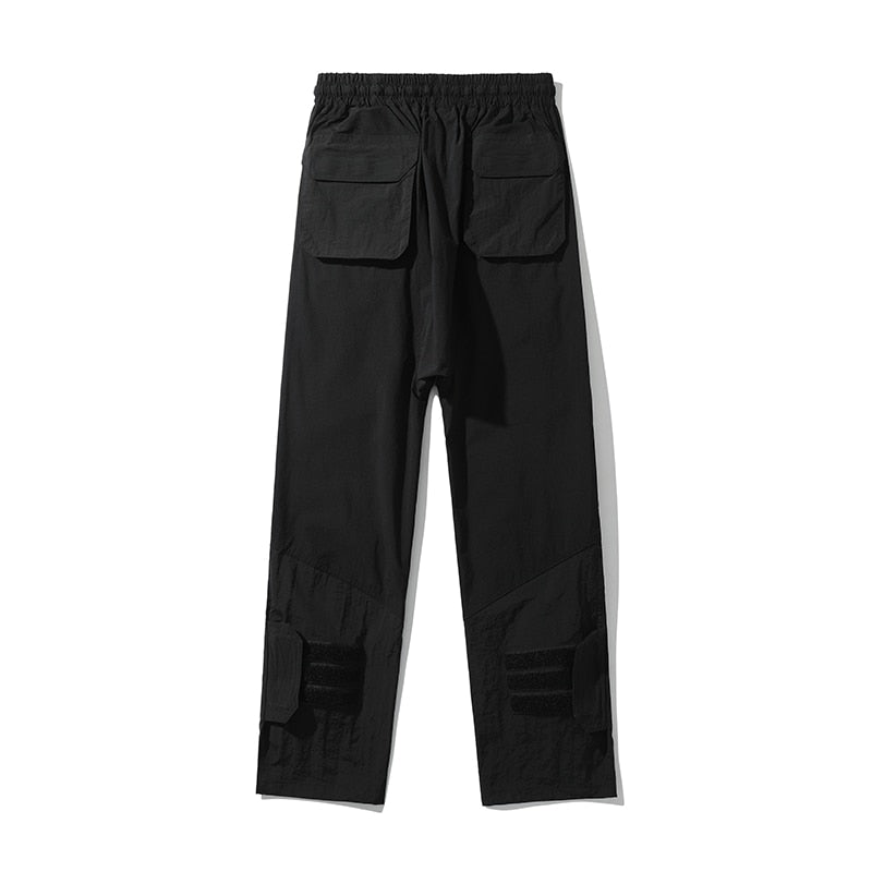 sanyamk High Street Vibe Style Drawstring Black Casual Trousers Retro Straight Oversized Pockets Harajuku Hip Hop Mens Track Pants