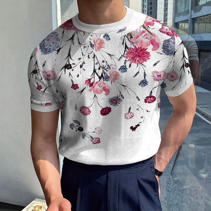 Bonsir Vintage Floral Printing Mens Slim Tops 2023 Summer Short Sleeve Crew Neck Pullover Tees Fashion Clothing Men Streetwear T-shirts