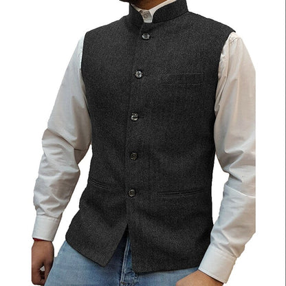 sanyamk Casual Sleeveless Single Breasted Vest Blazers Mens Vintage Solid Stand Collar Suit Cardigan Men Autumn Formal Fashion Outerwear