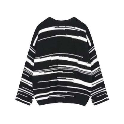 sanyamk Winter Sweater for Men Japanese Trendy Striped Knit Top Design Round Collar Long Sleeve Women Pullover Versatile Autumn