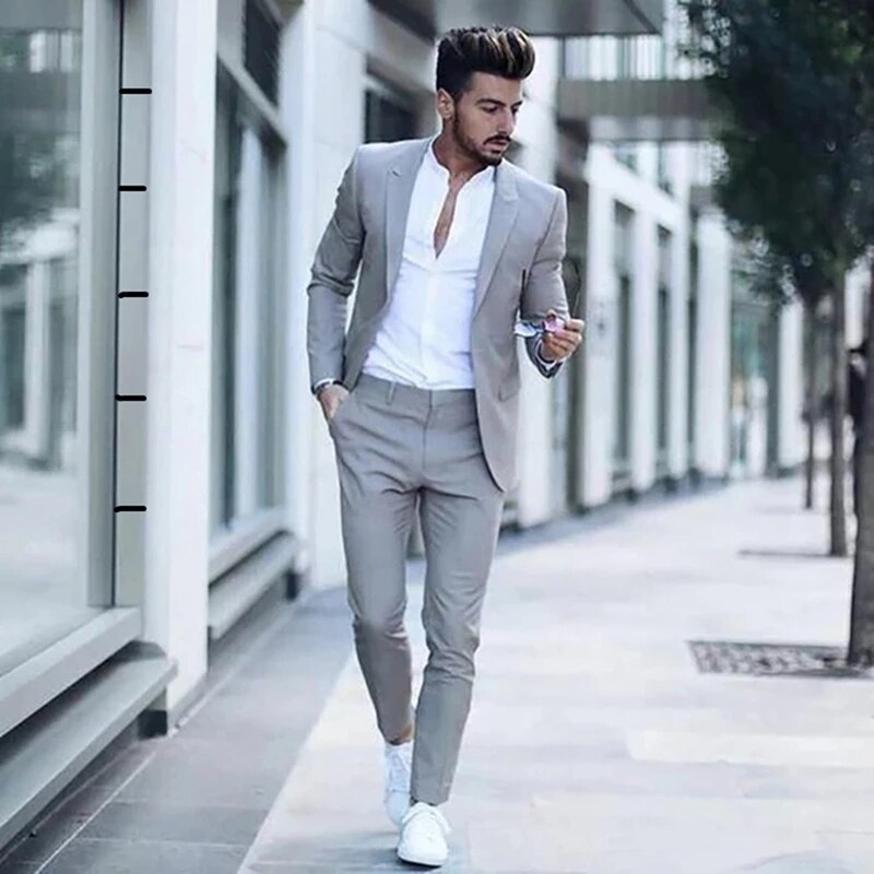 sanyamk Latest Design Mens Luxurious Business Men's Suit for Wedding Party Tuxedos Slim Fit Peak Lapel Pink Suits Male(Jacket+Pants)