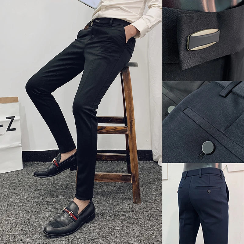 sanyamk Men's Suit Pants Spring and Summer New High-quality Slim Pants Fashion Casual Nine-point Pants Men's Clothing Formal Trousers