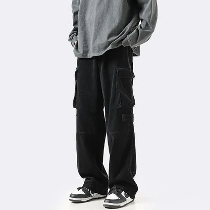 Bonsir Vintage Cargo Pants for Men Retro Black Cargo Trousers Male Pockets Loose Casual Oversize Japanese Streetwear Hip Hop