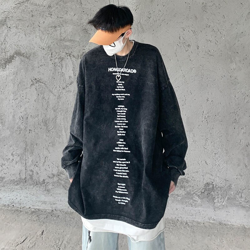 sanyamk Letter Graphic Men's Long Sleeve T-shirt Vintage Fashion Casual Loose Pullovers New Hip Hop Male Tops Clothing