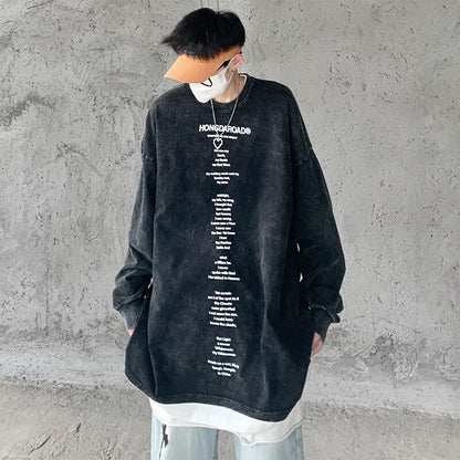 Bonsir Letter Graphic Men's Long Sleeve T-shirt Vintage Fashion Casual Loose Pullovers New Hip Hop Male Tops Clothing