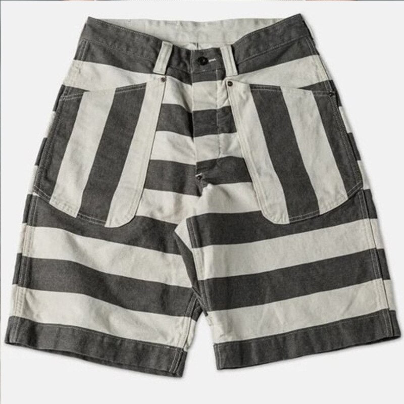 sanyamk Men's Stripe Printed Retro Utility Shorts