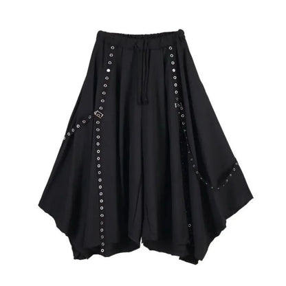 Bonsir Men Ribbon Dark Black Wide Leg Pants Male Women Japan Streetwear Punk Gothic Harem Trousers Kimono Skirt Pants