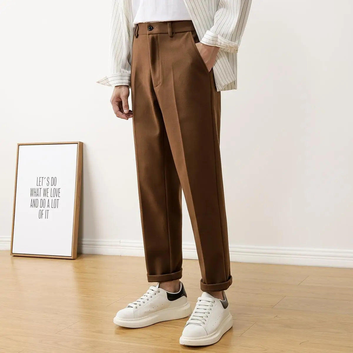 sanyamk Winter Men Thicken Woolen Clothing Suit Pants Casual Straight Korean Fashion Business Long Trousers Male Clothing L102