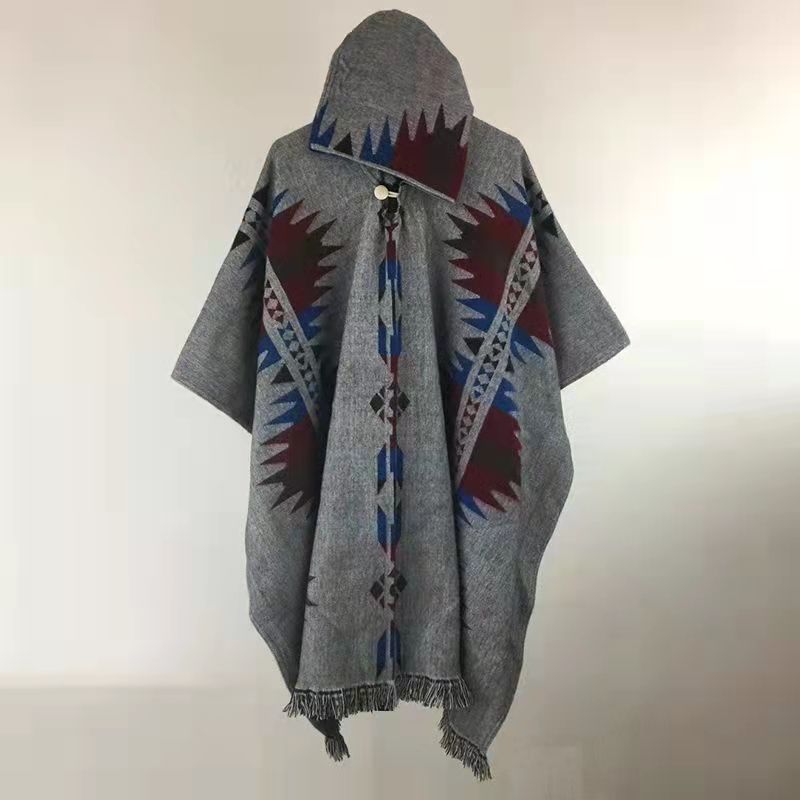 sanyamk Mens Trench Coat Loose Long Sleeve Hooded Printed Cloak Shawl Poncho Fashion Hip Hop Retro Punk Clothes Casual Pullover Jacket