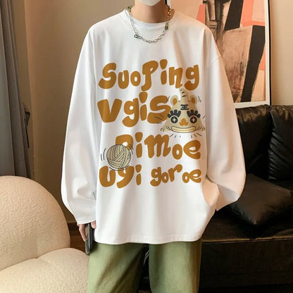 sanyamk Letter Printing O-Neck Sweatshirt Men's Autumn Retro Cartoon Graphic Tops Oversize Couple's Fit Harajuku Y2k Sweatshirt Up To5XL