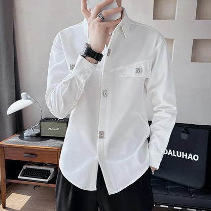 sanyamk Spring Autumn Polo-neck Solid Color Long Sleeve Shirt Male Black Casual Fashion Pants Set Men All-match Cardigan Blouse Trousers