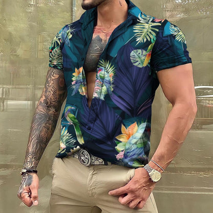 sanyamk Shirts And Blouses Hawaiian Men's Shirt Tropical 3D Print Casual Beach Short Sleeve Tops Oversized Tees Man Clothing Camisa