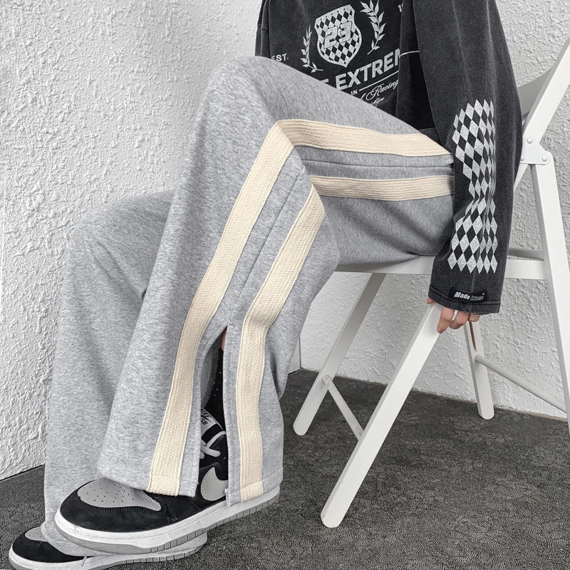 Bonsir Side Striped Printed Men Sweatpants Streetwear Wide Leg Trousers 2024 Oversized Harem Pants