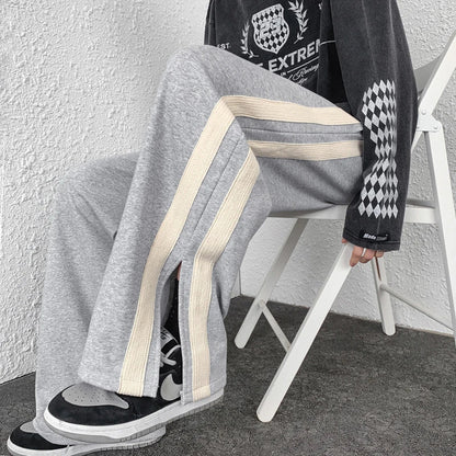 Bonsir Side Striped Printed Men Sweatpants Streetwear Wide Leg Trousers 2024 Oversized Harem Pants