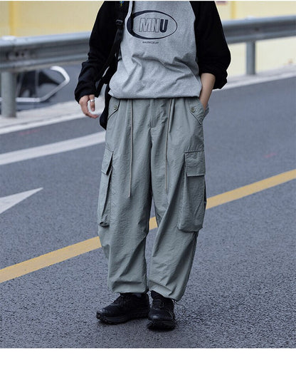 sanyamk Summer Oversized Cargo Pants Men Fashion Pocket Casual Pants Mens Japanese Streetwear Loose Hip Hop Straight Pants Mens Trousers