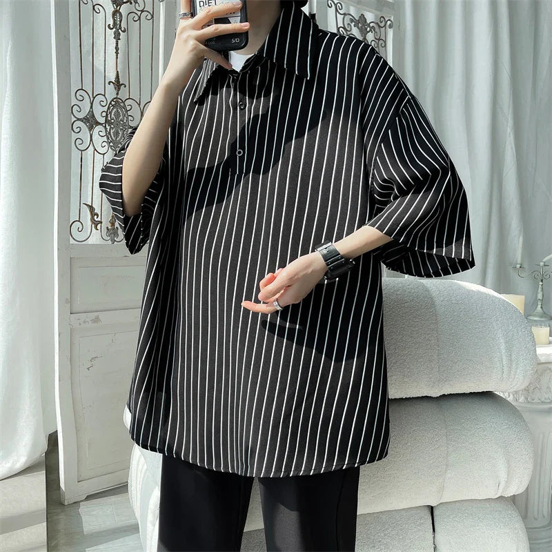 sanyamk Told Tale Male Simple Stripe Polo Shirt Men Clothing Loose Casual Men's Shirts Summer Male Short Sleeve Shirts Pullover