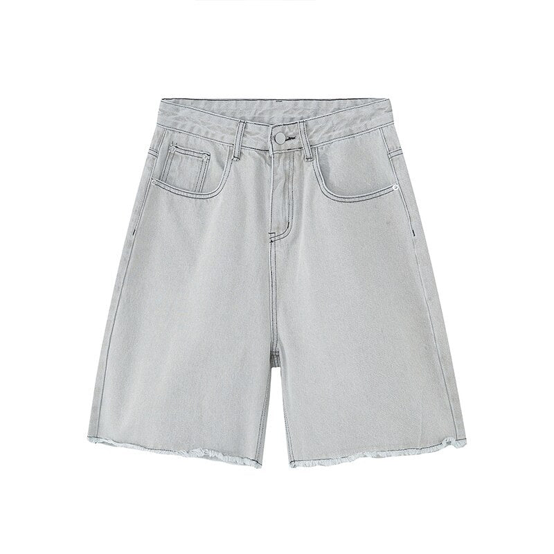 Bonsir Male Retro Korean Fashion Burrs Short Jeans Summer High Street Half Length Denim Pants Men's Stylish New Shorts wr8394