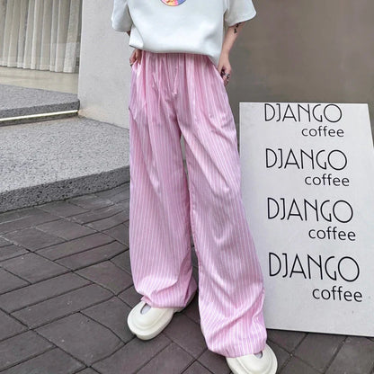 Bonsir 2024 Spring New Stripe Printed Stylish Handsome Straight Pants Original Trendy Street Korean Men Wide Leg Trousers