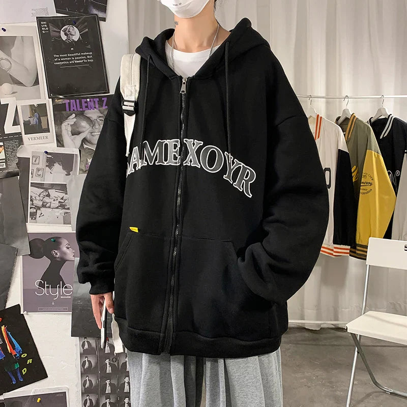 sanyamk   -  Men Comfy Zip up Hoodies Autumn Letter Printed Hooded Sweatshirt Men Hip Hop Hoodie For Men Classic Hoody Pullover Tops White