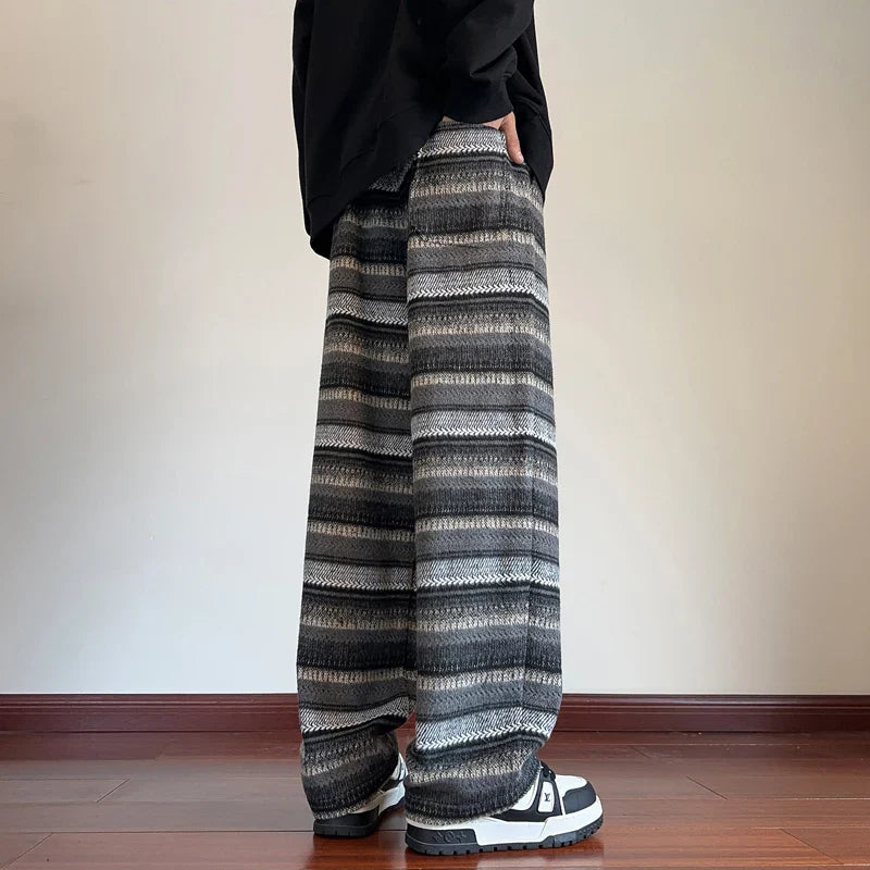 Bonsir Harajuku Vintage Striped Black/Coffee Wide Leg Pants Men Women Autumn Winter Fashion Casual Straight Pants Loose Mopping Pants