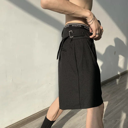 sanyamk Summer Suit Shorts Men Fashion Social Mens Dress Shorts Korean Loose Business Casual Shorts Mens Grey Black Office Formal Shorts