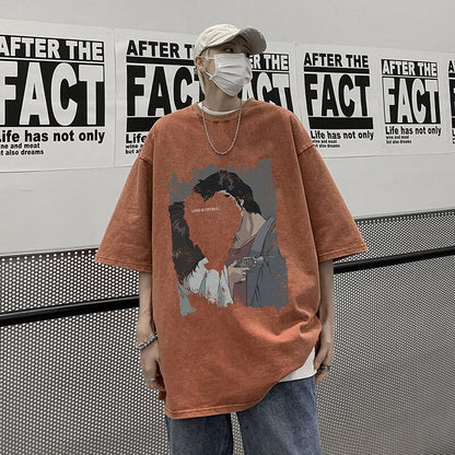 sanyamk Heart Printed Summer Vintage T-shirt for Men New Graphic Letter T Shirts Streetwear Harajuku Oversized 5XL