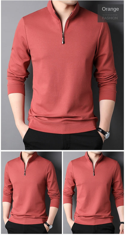 sanyamk Top Grade New Fashion Brand Luxury Zipper Polo Shirt Men Casual Plain Korean Solid Color Long Sleeve Tops Mens Clothing 2024