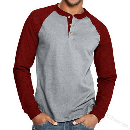 Bonsir Men's T-shirt Top Spring Autumn Fashion Solid Color Buttons Pullover T-shirt Women's Casual Long Sleeve Round Neck Loose T-shirt