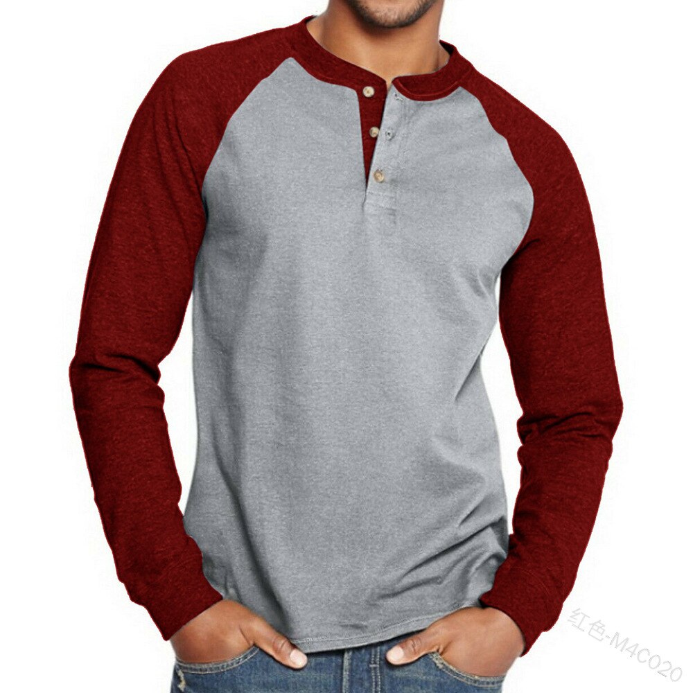 Bonsir Men's T-shirt Top Spring Autumn Fashion Solid Color Buttons Pullover T-shirt Women's Casual Long Sleeve Round Neck Loose T-shirt