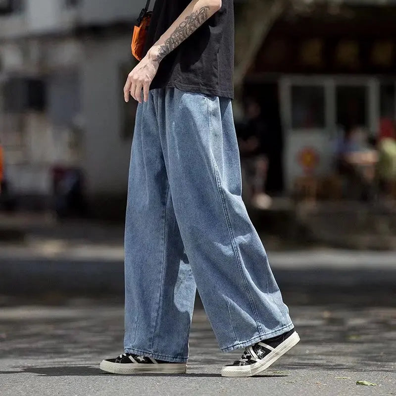 Bonsir Streetwear jeans cargo pants Loose Plus Size Wide Leg Pants Solid color Japanese Harajuku Casual Denim Pants Men Clothing