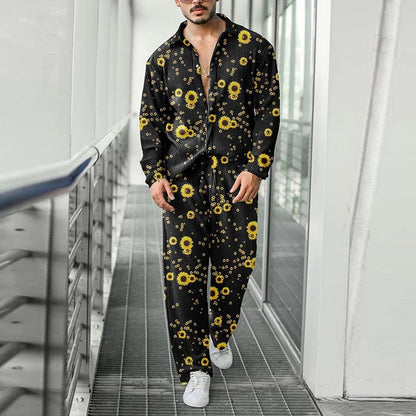 sanyamk New Fashion Pattern Printing Two Piece Sets Men Spring Fall Leisure Long Sleeve Shirts And Pants Suits Mens Casual Loose Outfits