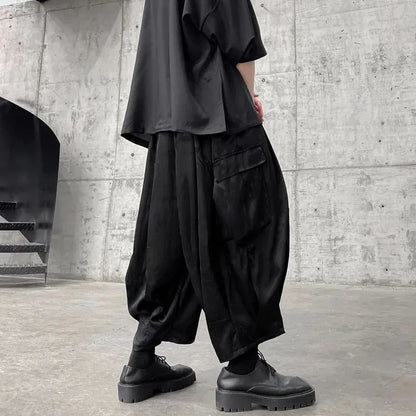 Bonsir Mens Casual Big Pocket Cargo Pants Genderless 2024 New Fashion Sports Dark Style Drawstring Loose Simple Streetwear Unisex