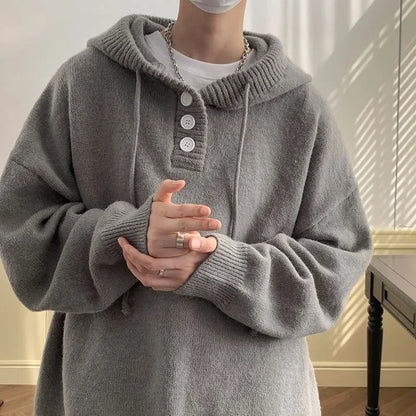 sanyamk Men Hooded Sweater Spring and Autumn Seasons Japanese Vintage Lazy Coat Male Wearing Hat Knit Casual Fashion  Loose Sweater Top