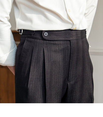 sanyamk High Waist Business Dress Pants Men Ankle Length Office Social Slim Fit Suit Pant Classic Streetwear Trousers Pantalones Hombre