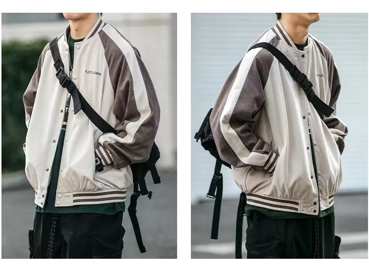 sanyamk Autumn Leaderwear Baseball Jacket Men's Fashion Retro Couple College Casual Sports Jacket Japanese Stand Collar Aviator Coats