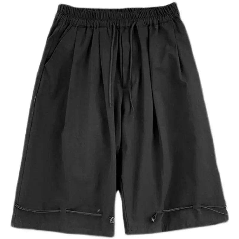 Bonsir Summer Hong Kong Breeze Men's Clothing Trend Solid Color Loose Straight Wide Leg Bloomers High Street All-match Cropped Shorts