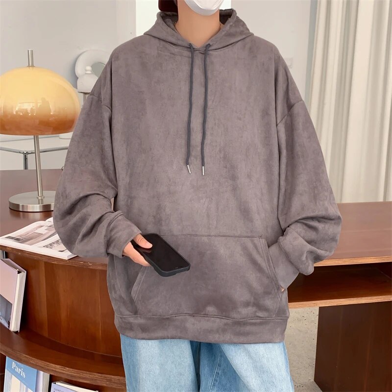 Bonsir Hoodies High Quality Casual Sweatshirt Hip hop Loose Oversize Cotton Long Sleeve Hoodie Retro Velvet Pure Color D37