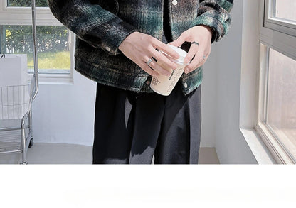 sanyamk Autumn Winter Wool Blends Men Plaid Single Breasted Vintage College Woolen Coats Oversize Casual Streetwear BF Fashion Coat Y42