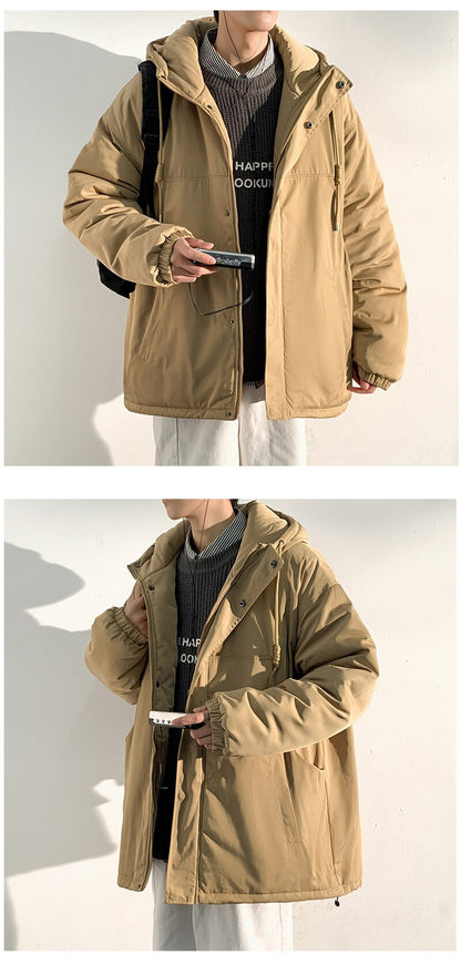 Bonsir New Fashion Hooded Warm Coat Men Casual Oversize Jacket Loose Baggy Streetwear Front Pocket Hiphop Clothing