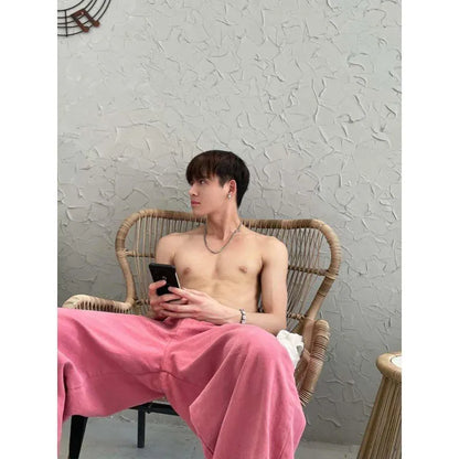 sanyamk Fashion Pink Pants Men's Jeans Loose Streetwear Baggy Denim Trousers Male Straight Bottoms Korean Style Trousers Hip Hop